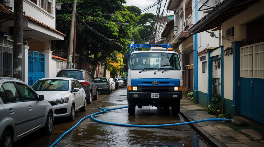 transporte de água potável em casa de rua com acesso restrito
